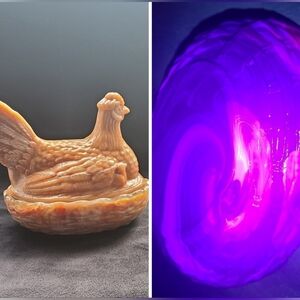 Hen On Nest Slag Glass Glow